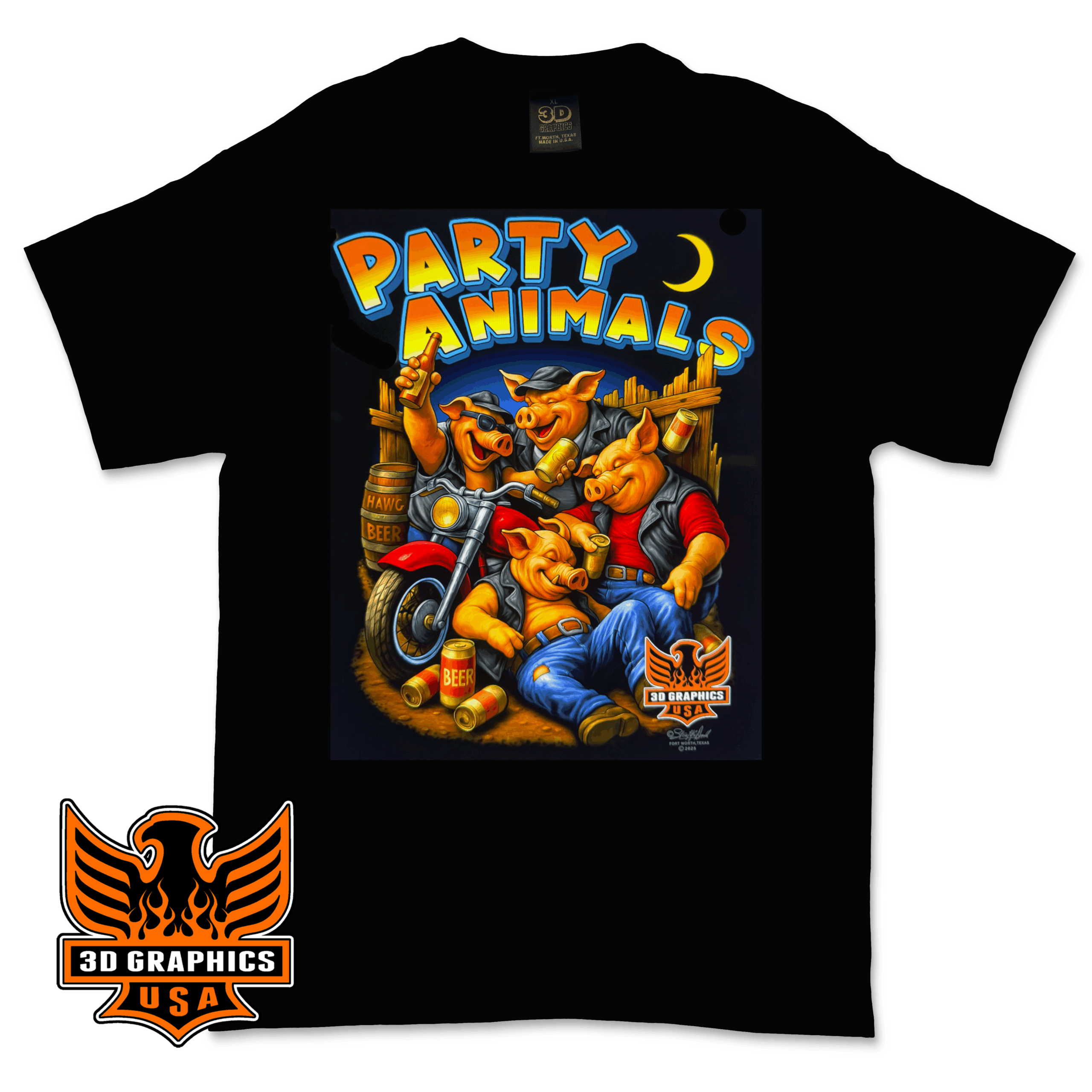 Black t-shirt with Party Animals Design by Steve McDonald